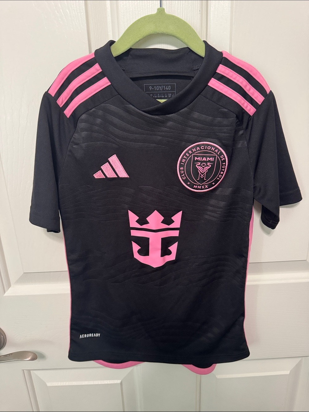 adidas Black and Pink Kids Inter Miami Soccer Jersey